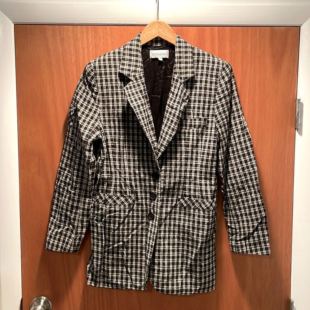 Vintage B&W Checkered Cotton/Linen Blazer